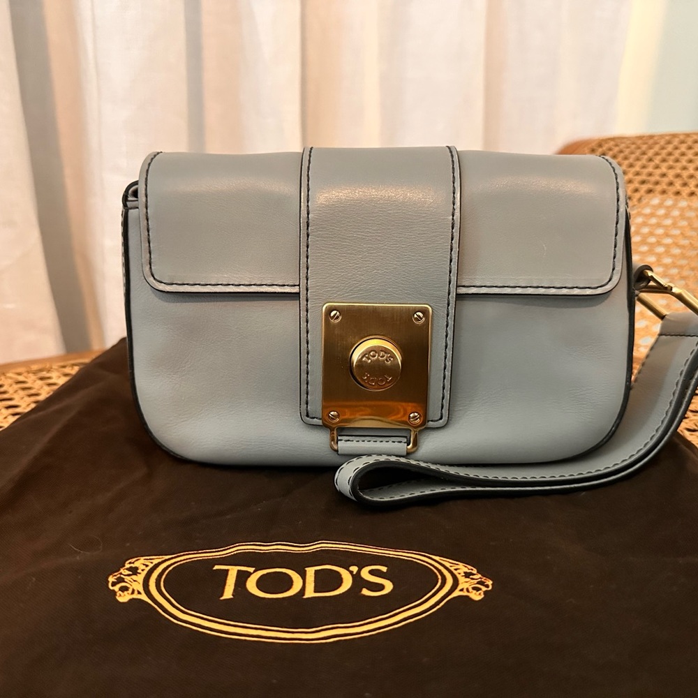 Tod's Light Blue Leather Cluch Bag